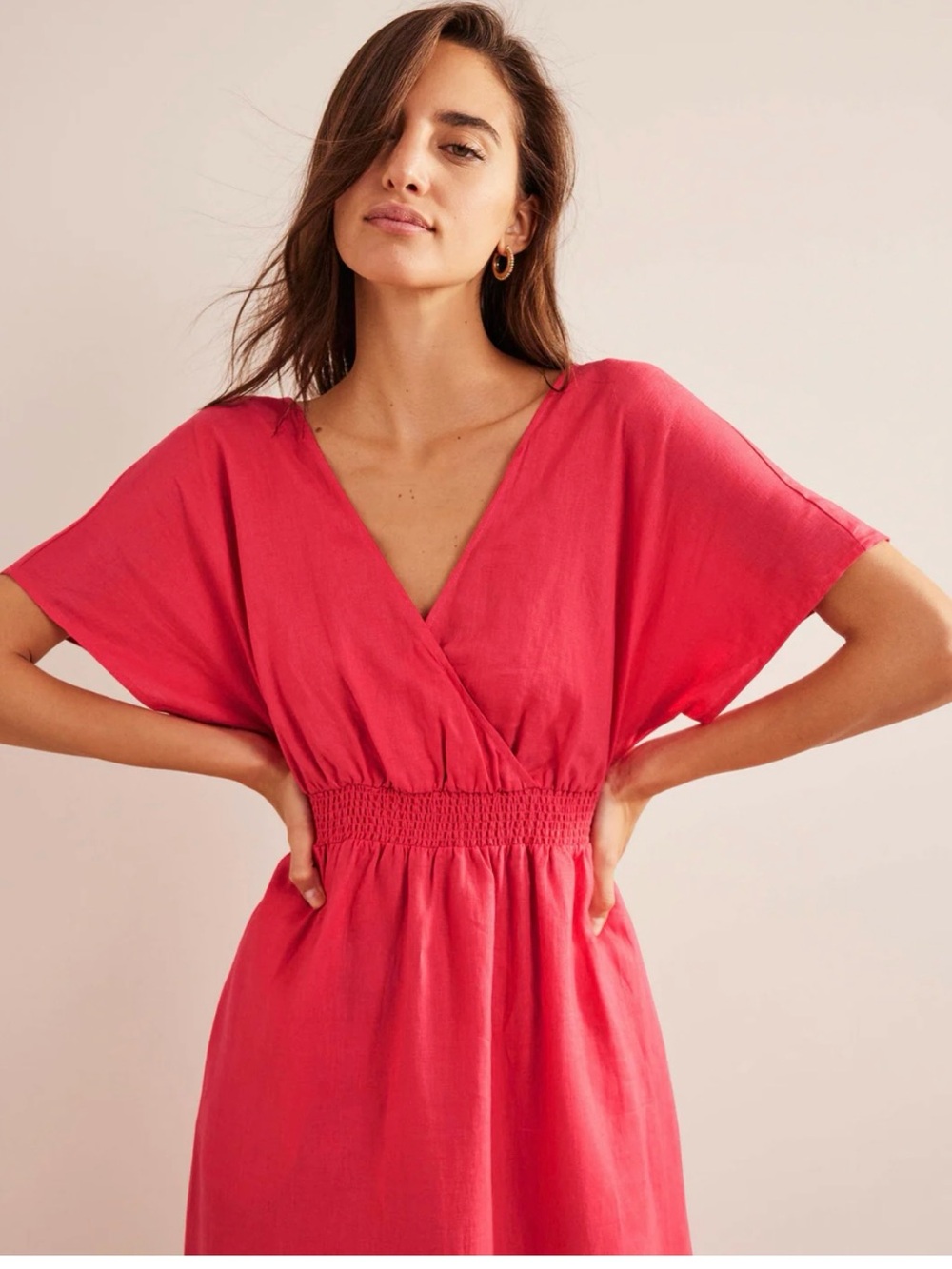 NWT Boden Coral Pink Linen Kaftan Maxi Dress in Coral Sunset, Size 6 - Picture 5 of 16